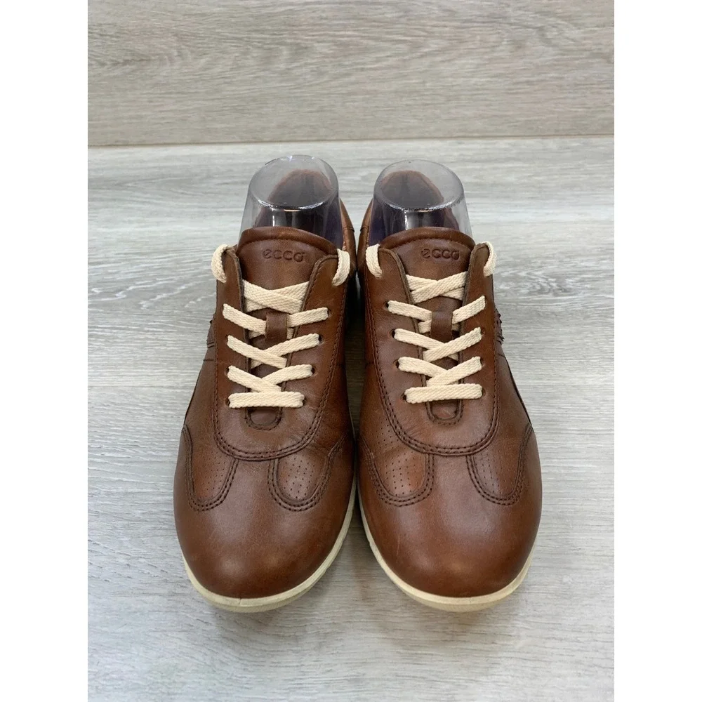 ECCO Women's Brown Leather Lace Up Sneakers Low Top Casual Comfort Shoes